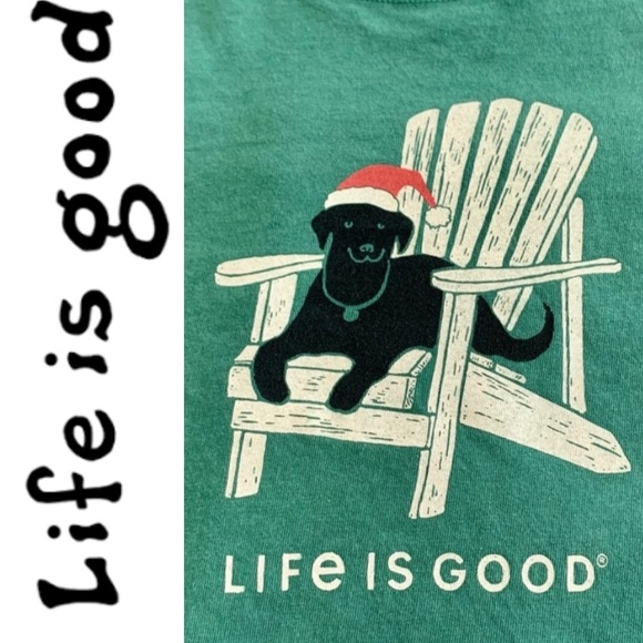 Life Is Good Tops - Life Is Good Green Long Sleeve Tee with Dog Graphic